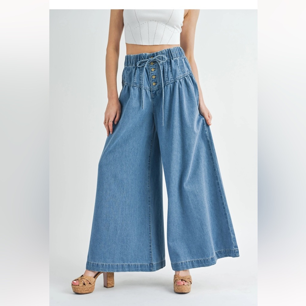 Nola Denim blue super wide leg pants size medium Free People inspired